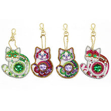 Load image into Gallery viewer, Four colorful cat-shaped keychains with gemstones Ultimate Cat & Paw Keychain Trio - Glamour Paws - JBCoolCats