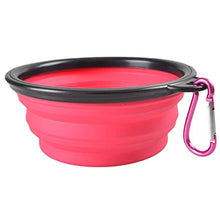 Load image into Gallery viewer, collapsible pet bowl with black rim and pink carabiner - Rosy Meowments - JBCoolCats