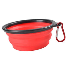 Load image into Gallery viewer, Red silicone dog bowl with black rim and carabiner - Catnip Crimson - JBCoolCats