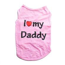 Load image into Gallery viewer, Pink pet shirt with 'I ❤️ my Daddy' text on a white background – JBCoolCats