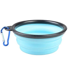 Load image into Gallery viewer, Collapsible pet bowl with black rim and carabiner clip - Cloud Cat Blue - JBCoolCats