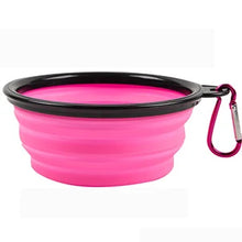 Load image into Gallery viewer, Pink silicone pet bowl with black rim and carabiner - Purrfect Pink - JBCoolCats