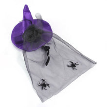 Load image into Gallery viewer, Halloween-themed cape with purple hat and black spiders - JBCoolCats