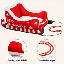 Load image into Gallery viewer, Red Christmas-themed inflatable sled with snowflake design and decorative rope  Feline Express Sleigh Bed - Features - JBCoolCats