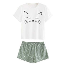 Load image into Gallery viewer, Adorable Kitty Cat Sleepwear - Green and White  - JBCoolCats