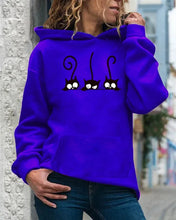 Load image into Gallery viewer, Person wearing a Blue hoodie with cat designs, Peeking Purrfection Kittie Hoodie - Ocean Paws Blue
- JBCoolCats
