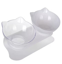 Load image into Gallery viewer, Cute Unique Cat Food Bowls - Clear & White Double- JBCoolCats