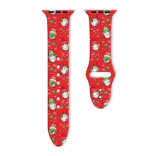 Load image into Gallery viewer, Christmas-themed watch bands with with Santa, Christmas trees, candy canes, holly. Christmas Apple iWatch Band - Ho-Ho-Holiday Cheer - JBCoolCats