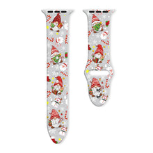 Load image into Gallery viewer, Christmas-themed Apple Watch bands with gnomes and candy canes on a snowy background. Christmas Apple iWatch Band - Gnome for the Holidays - JBCoolCats