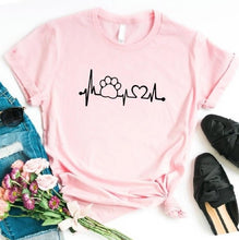 Load image into Gallery viewer, Cat Paw Heartbeat T-Shirt - Pink - JBCoolCats