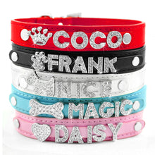 Load image into Gallery viewer, Personalized Rhinestone Leather Cat Collar - Colors - JBCoolCats
