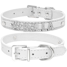 Load image into Gallery viewer, Personalized Rhinestone Leather Cat Collar - white - JBCoolCats