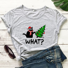 Load image into Gallery viewer, Oh No! Cat & Christmas Tree Shirt - Gray- JBCoolCats