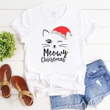 Load image into Gallery viewer, Cat Face Meowy Christmas T-Shirt - Christmas - JBCoolCats