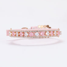 Load image into Gallery viewer, Pearl & Rhinestone Cat Collars - Pink and White Rhinestones with Leather - JBCoolCats