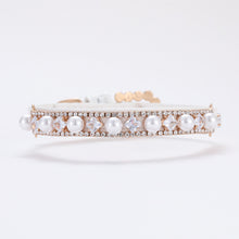 Load image into Gallery viewer, Pearl & Rhinestone Cat Collars - Large Pearls and Rhinestones with Leather - JBCoolCats