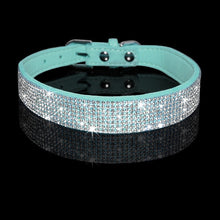 Load image into Gallery viewer, Rhinestone Suede Leather Cat Collar - Turquoise - JBCoolCats