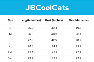 Cat Face Meowy Christmas T-Shirt - Size Chart - JBCoolCats