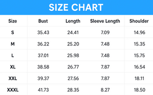 Cat Paw Heartbeat T-Shirt - Size Chart - JBCoolCats