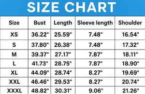 Cat on a Bicycle T-Shirt - Size Chart- JBCoolCats