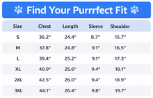 Load image into Gallery viewer, Size chart for pet clothing with measurements in inches - Flip the Cat T-Shirt - Size Chart - JBCoolCats 
