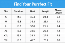 Load image into Gallery viewer, Size chart for clothing with measurements in centimeters on a blue background - Cat Paw Heartbeat T-Shirt - Size Chart - JBCoolCats
