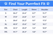 Load image into Gallery viewer, Size chart for pet clothing with measurements in inches I’m Fine… Totally Feline Tee - Size Chart - JBCoolCats