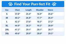 Load image into Gallery viewer, Size chart for pet clothing with measurements in inches. Snuggle‑Me Pet Pouch Hoodie - Size  Chart - JBCoolCats 