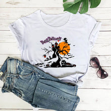 Load image into Gallery viewer, Fun Halloween Cat &amp; Pumpkin T-Shirts - Spooky Halloween White - JBCoolCats