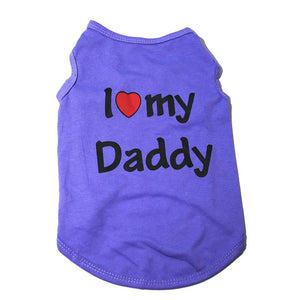 Purple pet shirt with 'I ❤️ my Daddy' text on a white background – JBCoolCats