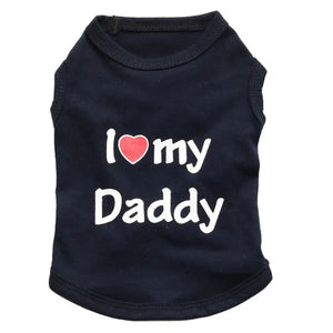 Black pet shirt with 'I ❤️ my Daddy' text on a white background – JBCoolCats