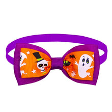Load image into Gallery viewer, Cat Collar Halloween Bowties Too - Purple with Orange Ghost  Pattern - JBCoolCats