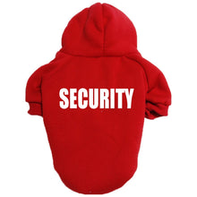Load image into Gallery viewer, Red pet hoodie with &#39;SECURITY&#39; printed on the back - JBCoolCats