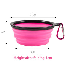 Load image into Gallery viewer, Pink collapsible dog bowl with measurements Collapsible Silicone Pet Water Bowl - Bowl Size - JBCoolCats