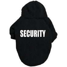 Load image into Gallery viewer, Black pet hoodie with &#39;SECURITY&#39; printed on the back - JBCoolCats