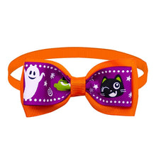 Load image into Gallery viewer, Cat Collar Halloween Bowties Too - Orange with Purple Ghost Pattern - JBCoolCats