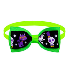Load image into Gallery viewer, Cat Collar Halloween Bowties Too - Lime with Black Skeleton  Pattern - JBCoolCats