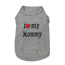 Load image into Gallery viewer, Gray pet hoodie with &#39;I ❤️ my Mommy&#39; text on a white background – JBCoolCats