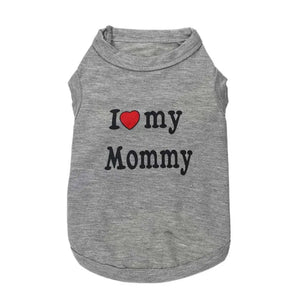 Gray pet hoodie with 'I ❤️ my Mommy' text on a white background – JBCoolCats