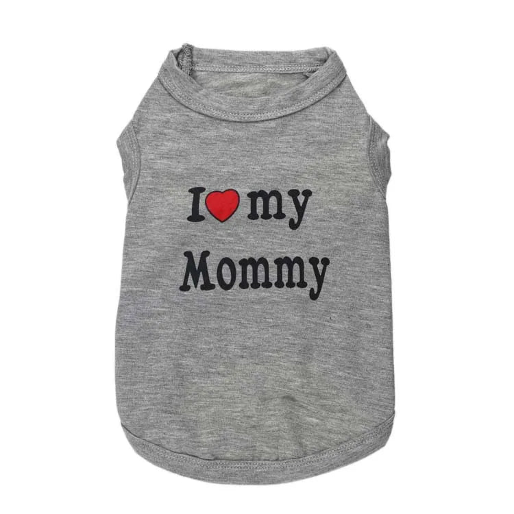 Gray pet hoodie with 'I ❤️ my Mommy' text on a white background – JBCoolCats