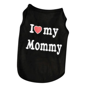 Black pet shirt with 'I ❤️ my Mommy' text on a white background – JBCoolCats