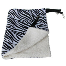 Load image into Gallery viewer, Zebra patterned bag with white sherpa lining  The Purr‑fect Hangout Pet Hammock - Zesty Zebra Snooze - JBCoolCats