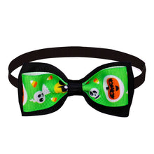Load image into Gallery viewer, Cat Collar Halloween Bowties Too - Black with Lime Mixed Pattern - JBCoolCats