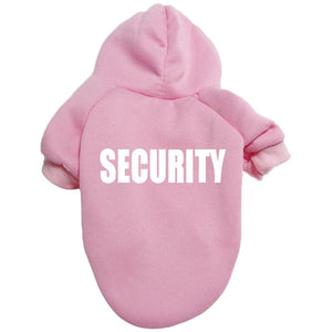 Pink pet hoodie with 'SECURITY' text - JBCoolCats