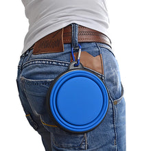 Load image into Gallery viewer, Blue travel mug attached to a person&#39;s waist Collapsible Silicone Pet Water Bowl - Accessories - JBCoolCats
