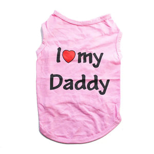 Pink pet shirt with 'I ❤️ my Daddy' text on a white background – JBCoolCats