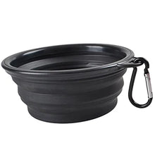 Load image into Gallery viewer, Black collapsible pet bowl with a carabiner - Midnight Whiskers - JBCoolCats