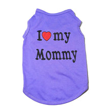 Load image into Gallery viewer, Purple pet shirt with &#39;I ❤️ my Mommy&#39; text on a white background – JBCoolCats