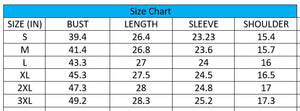 Long Sleeve Vintage Paw Print Shirt - Size chart - JBCoolCats