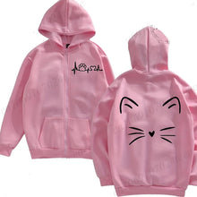 Load image into Gallery viewer, Pink hoodie with front and back designs  - Meowgic Lineup Cat Hoodie - Pink Pounce – Meowgnetic – JBCoolCats